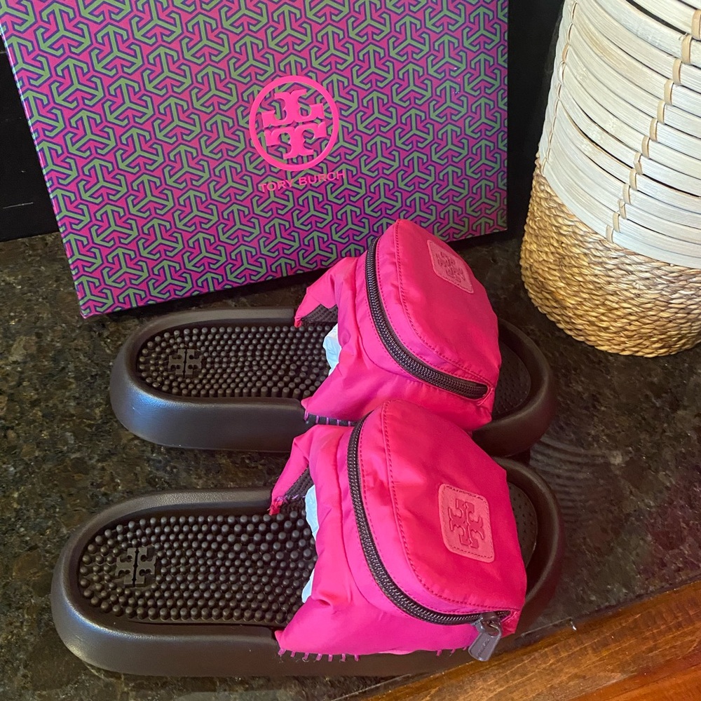 Tory Burch Fuchsia Slide Sandals with Pouch